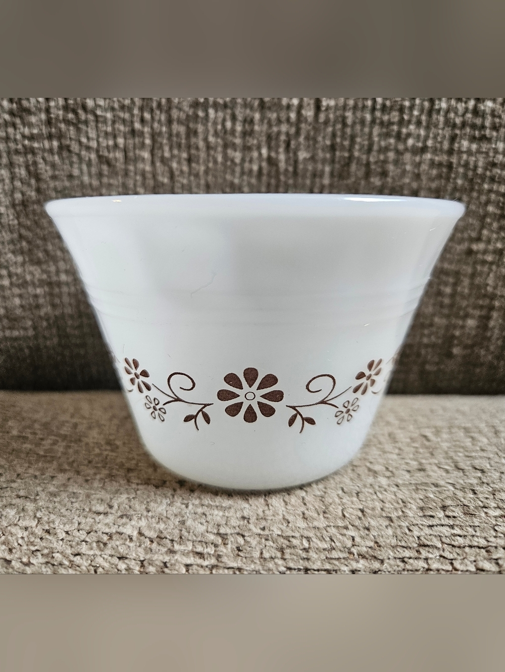 Vintage Dynaware Milk Glass Ramekin Custard Cup Brown Floral